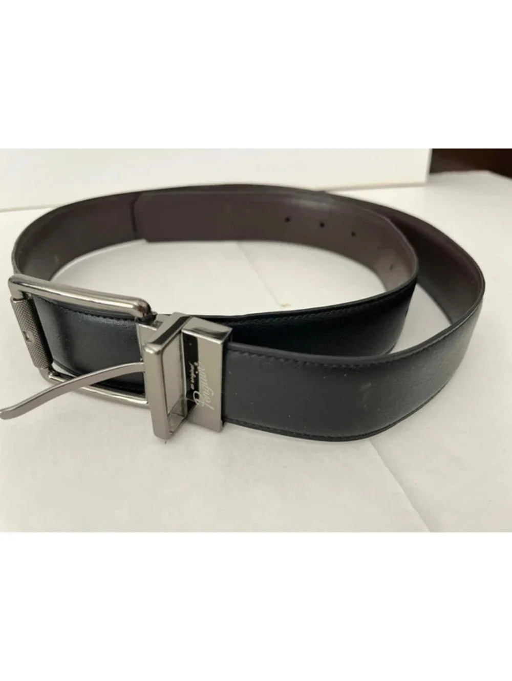Penguin Black/Brown Leather Belt Dress Silver Buckle Men's 32/80